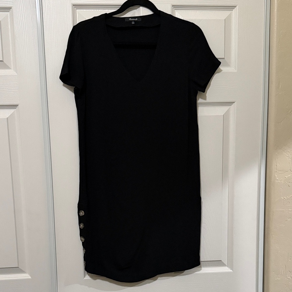 Madewell Black V-Neck Dress with Button Detail